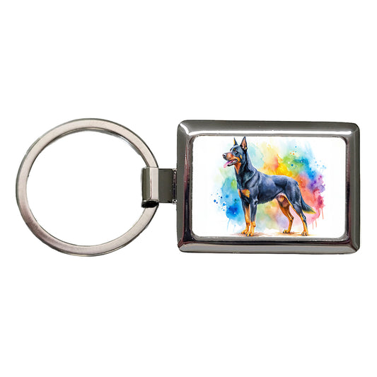 Beauceron Dog Watercolor Style Rectangle Metal Keychain