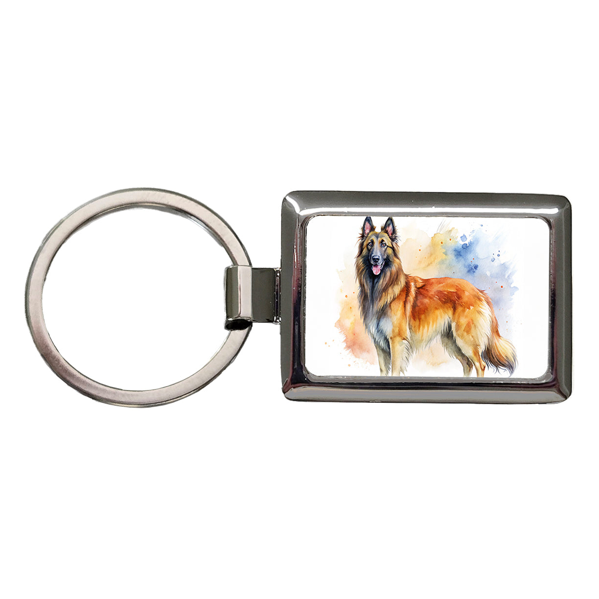 Belgian Tervuren Dog Watercolor Style Rectangle Metal Keychain