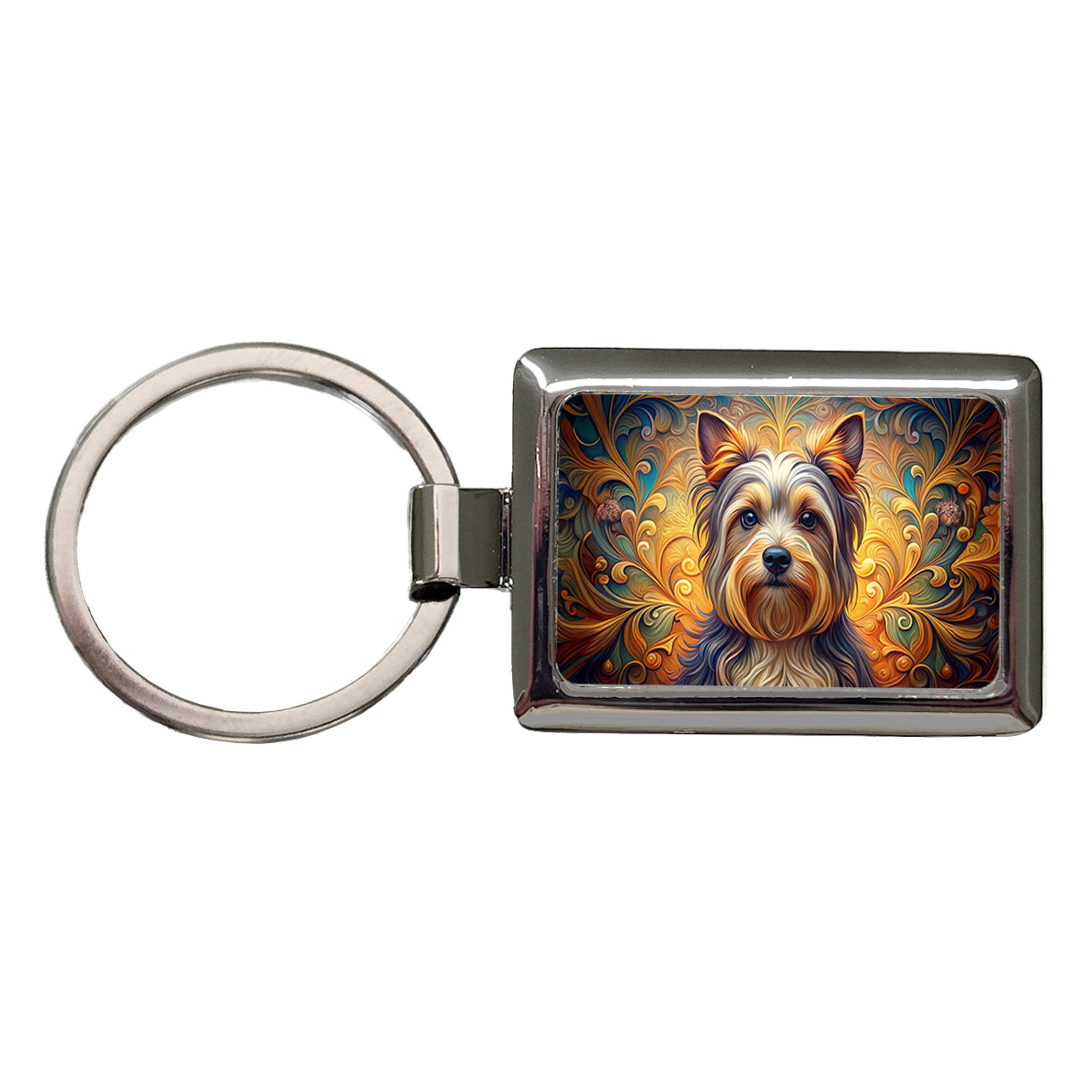 Biewer Terrier Dog Art Nouveau Rectangle Metal Keychain