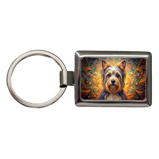 Biewer Terrier Dog Art Nouveau Rectangle Metal Keychain