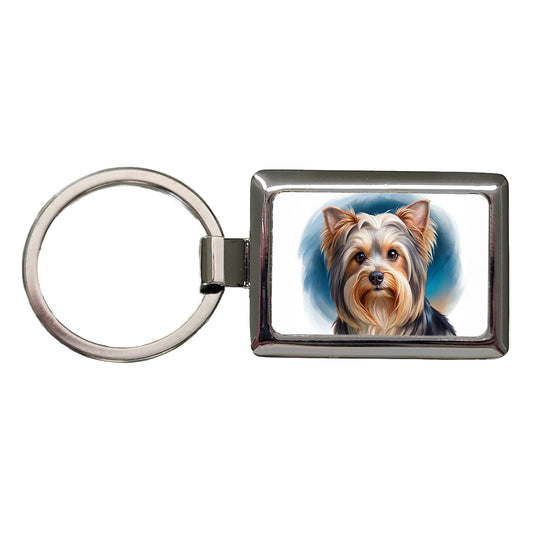 Biewer Terrier Dog Illustration Rectangle Metal Keychain