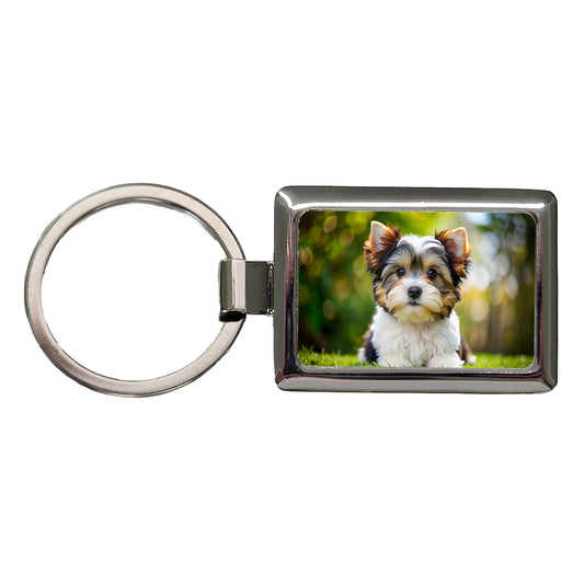 Biewer Terrier Dog Puppy Photo Rectangle Metal Keychain