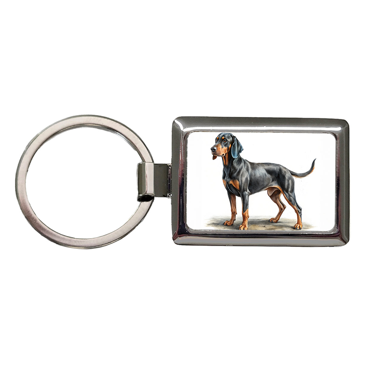 Black And Tan Coonhound Dog Illustration Rectangle Metal Keychain