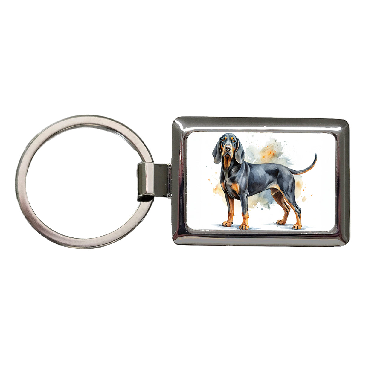 Black And Tan Coonhound Dog Watercolor Style Rectangle Metal Keychain