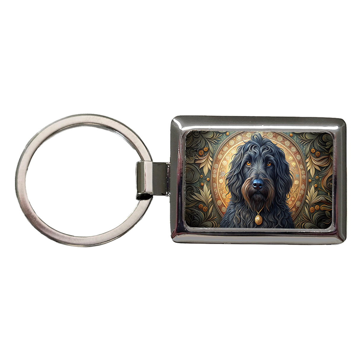 Black Russian Terrier Dog Art Nouveau Rectangle Metal Keychain