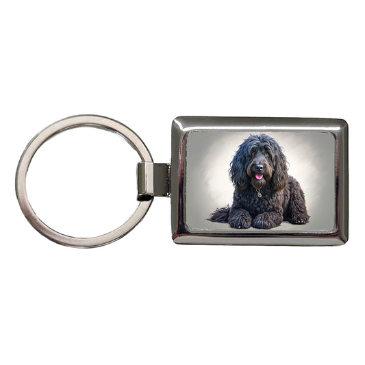 Black Russian Terrier Dog Illustration Rectangle Metal Keychain