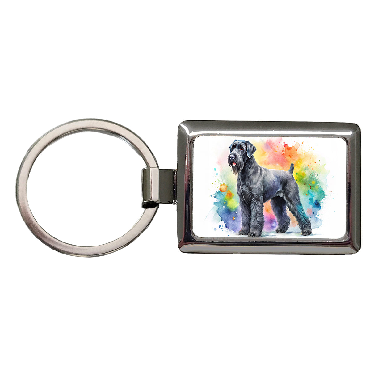 Black Russian Terrier Dog Watercolor Style Rectangle Metal Keychain