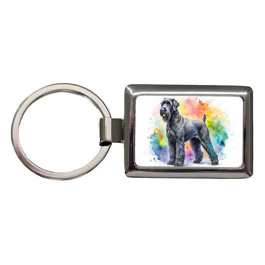 Black Russian Terrier Dog Watercolor Style Rectangle Metal Keychain