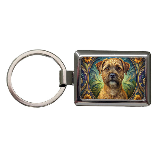 Border Terrier Dog Art Nouveau Rectangle Metal Keychain
