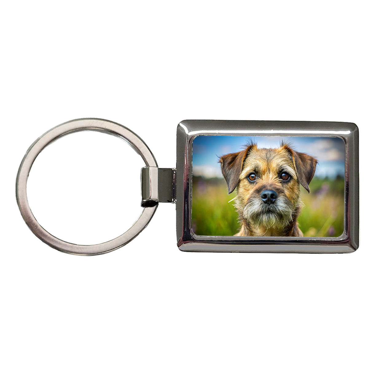 Border Terrier Dog Photo Rectangle Metal Keychain