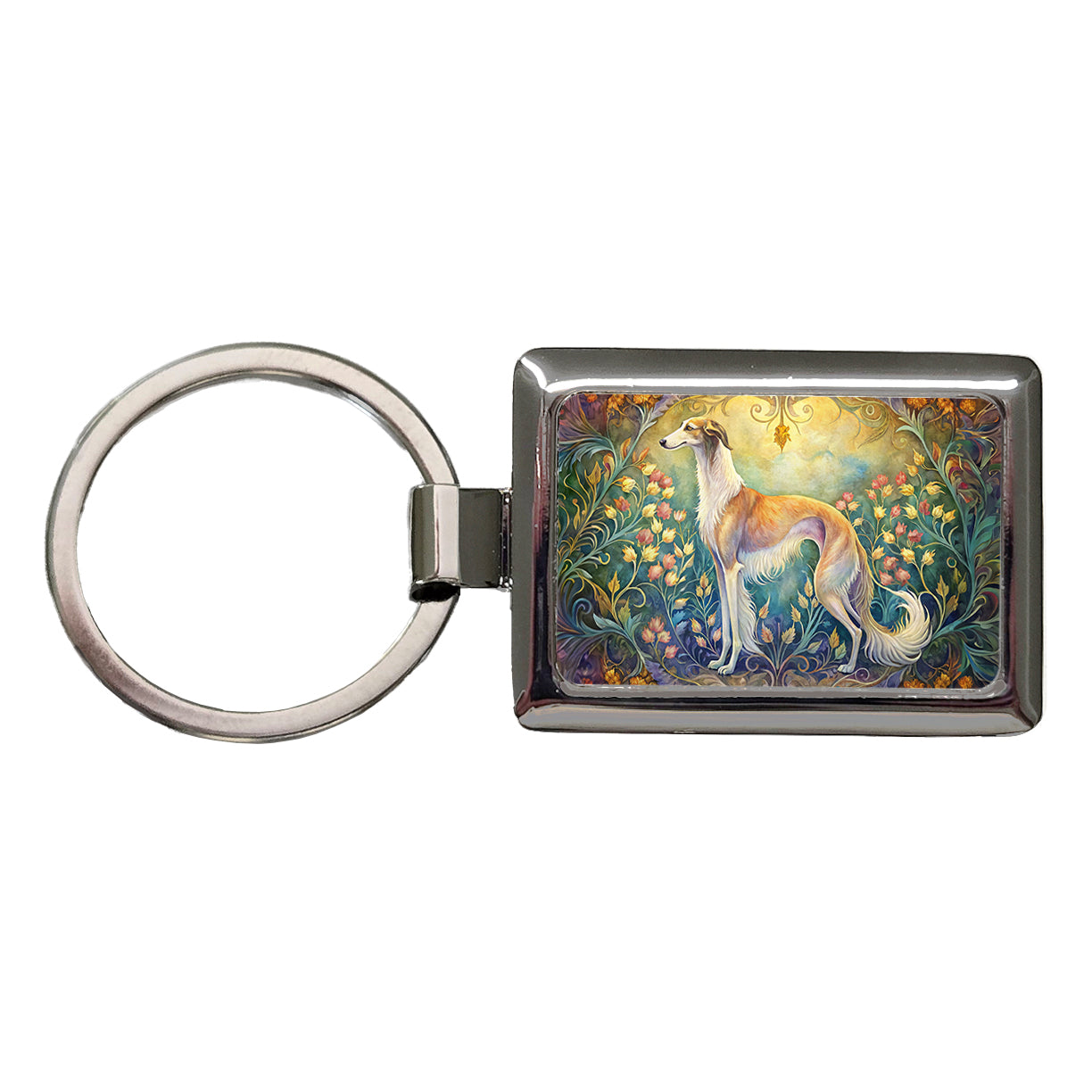 Borzoi Dog Art Nouveau Rectangle Metal Keychain