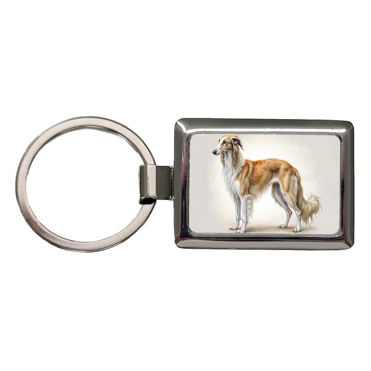 Borzoi Dog Illustration Rectangle Metal Keychain