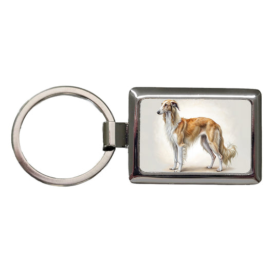 Borzoi Dog Illustration Rectangle Metal Keychain