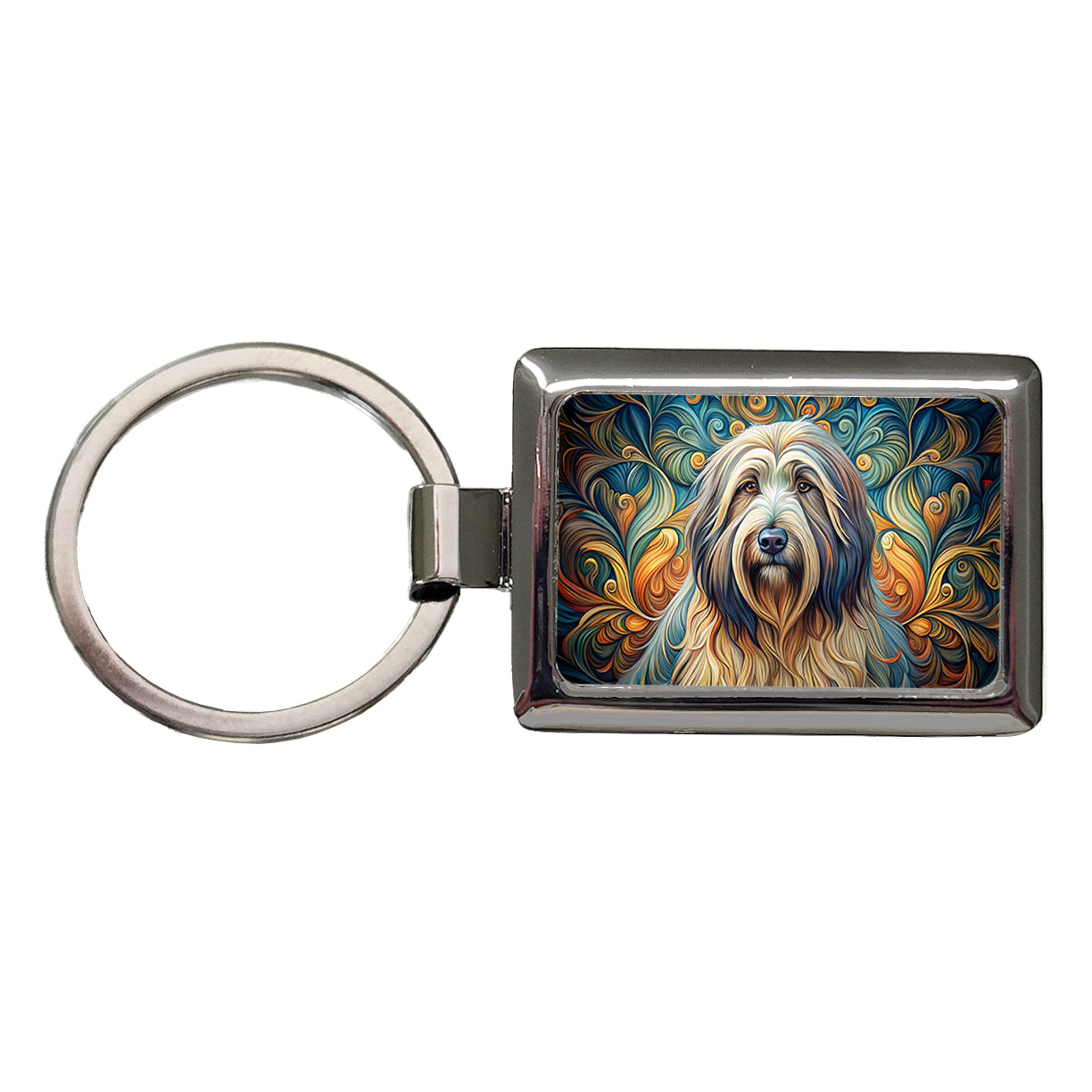 Briard Dog Art Nouveau Rectangle Metal Keychain