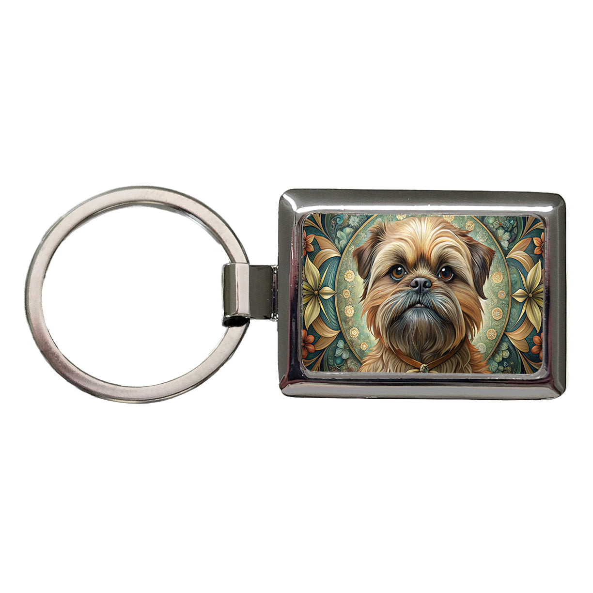 Brussels Griffon Dog Art Nouveau Rectangle Metal Keychain