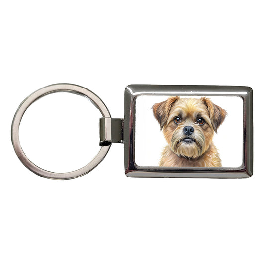 Brussels Griffon Dog Illustration Rectangle Metal Keychain