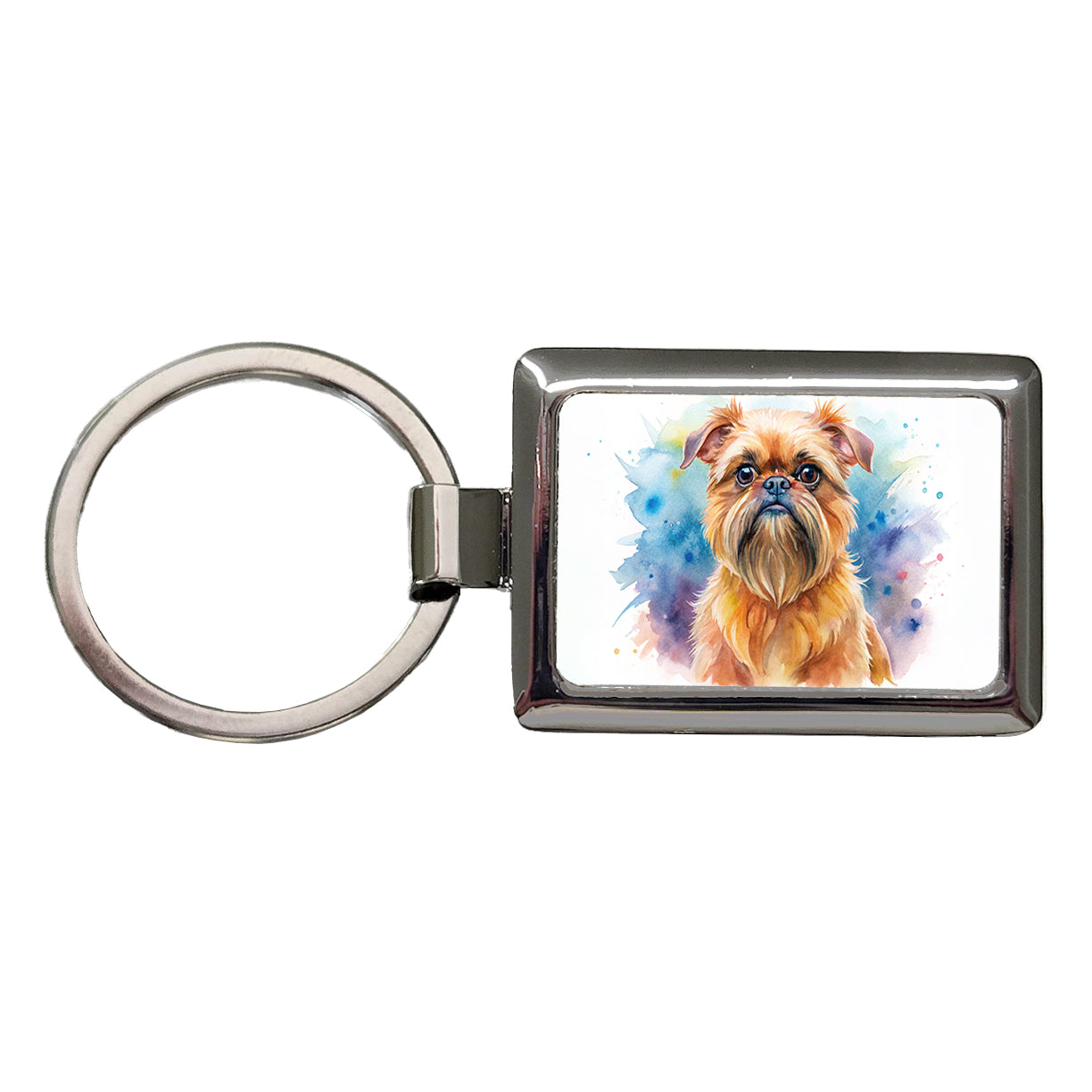 Brussels Griffon Dog Watercolor Style Rectangle Metal Keychain