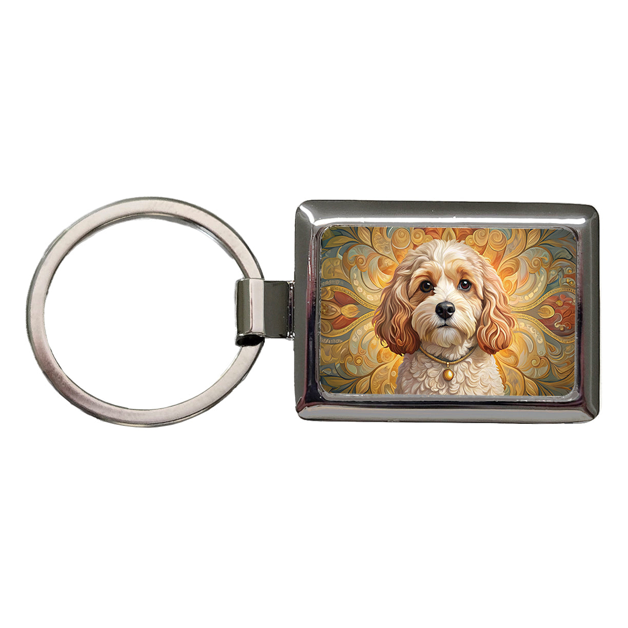 Cavachon Dog Art Nouveau Rectangle Metal Keychain