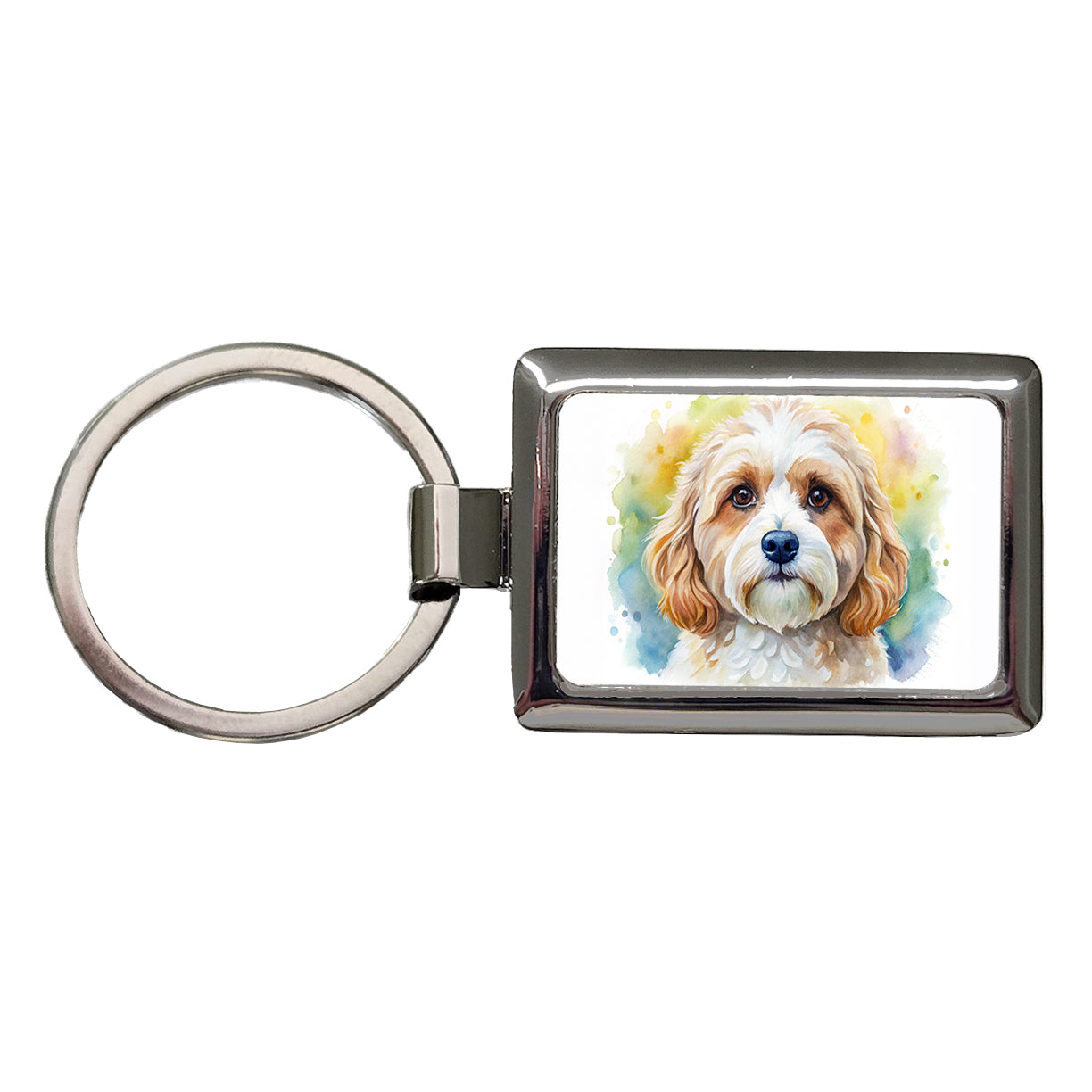 Cavachon Dog Watercolor Style Rectangle Metal Keychain