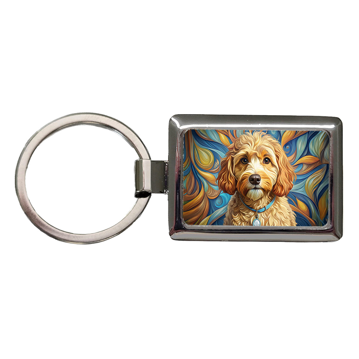 Cavapoo Dog Art Nouveau Rectangle Metal Keychain