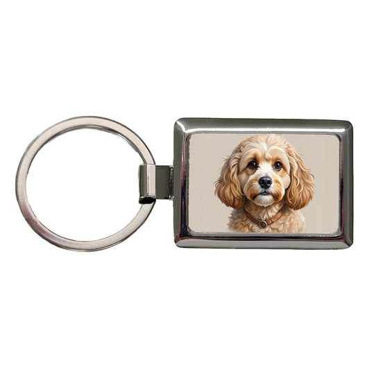 Cavapoo Dog Illustration Rectangle Metal Keychain