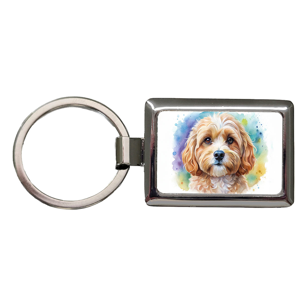 Cavapoo Dog Watercolor Style Rectangle Metal Keychain