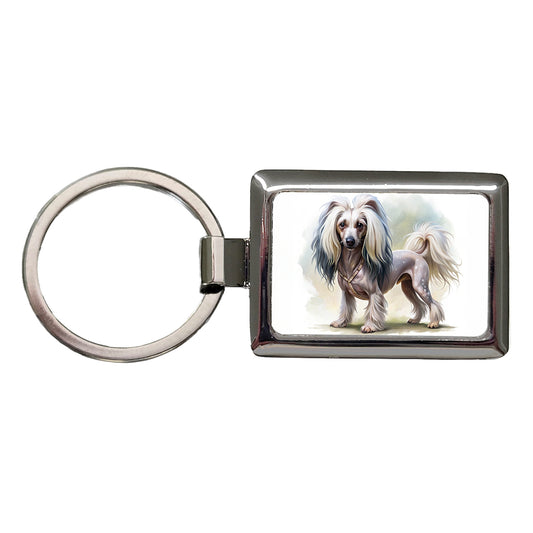 Chinese Crested Dog Illustration Rectangle Metal Keychain