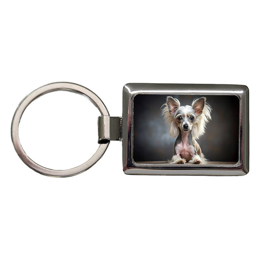 Chinese Crested Dog Puppy Photo Rectangle Metal Keychain