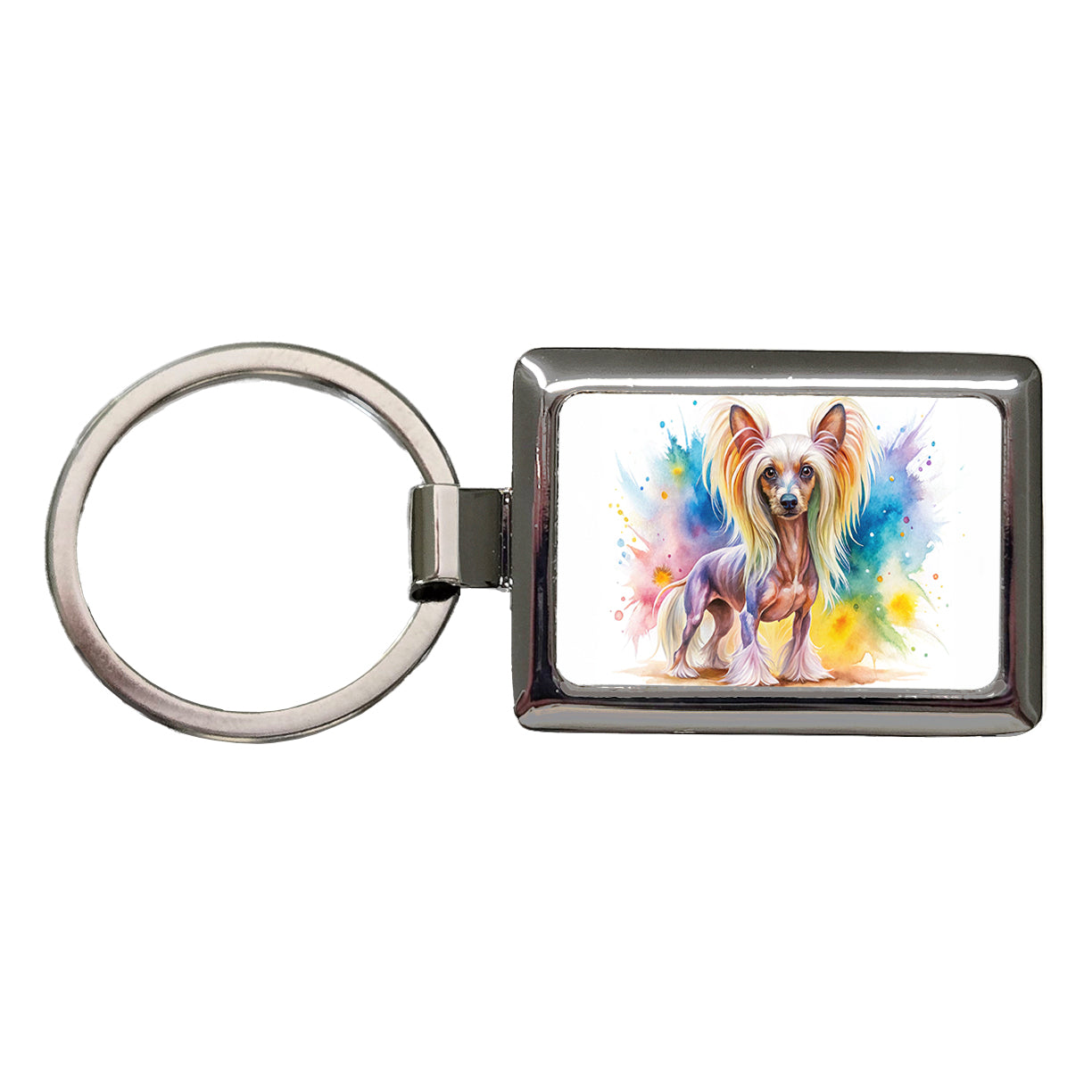 Chinese Crested Dog Watercolor Style Rectangle Metal Keychain