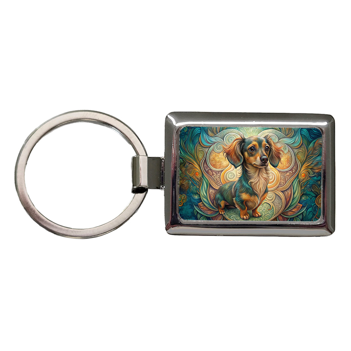 Chiweenie Dog Art Nouveau Rectangle Metal Keychain