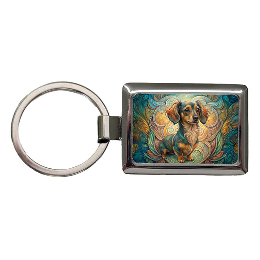 Chiweenie Dog Art Nouveau Rectangle Metal Keychain