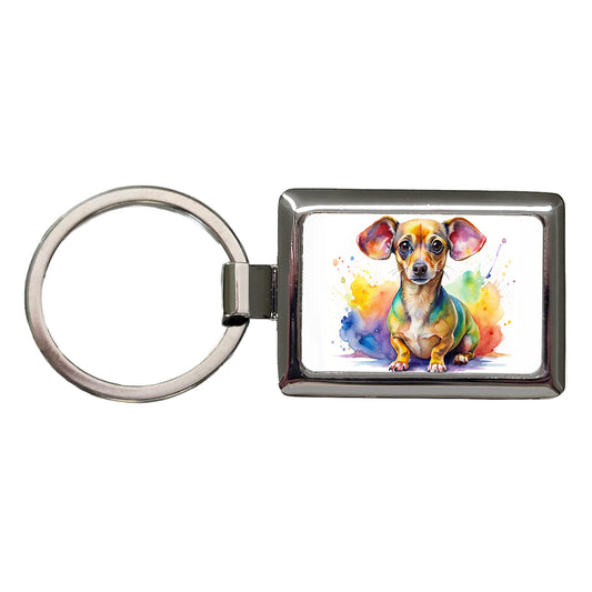 Chiweenie Dog Watercolor Style Rectangle Metal Keychain