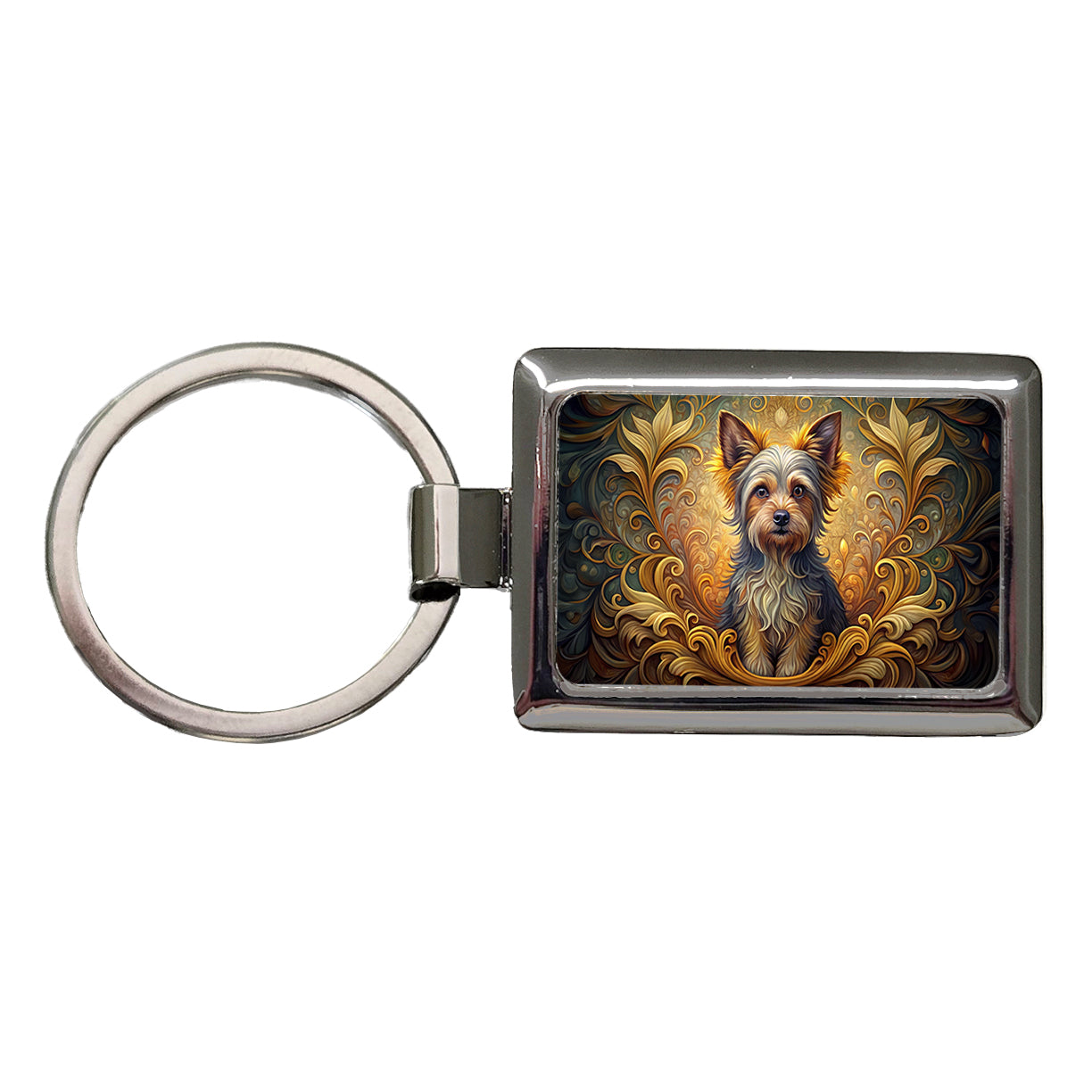 Chorkie Dog Art Nouveau Rectangle Metal Keychain