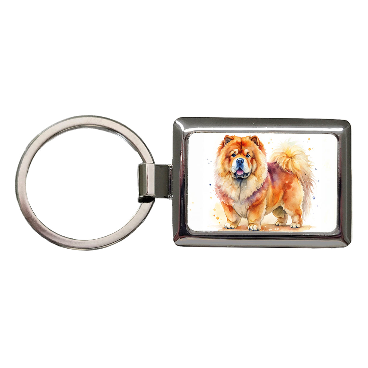 Chow Chow Dog Watercolor Style Rectangle Metal Keychain