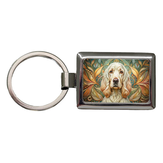 Clumber Spaniel Dog Art Nouveau Rectangle Metal Keychain