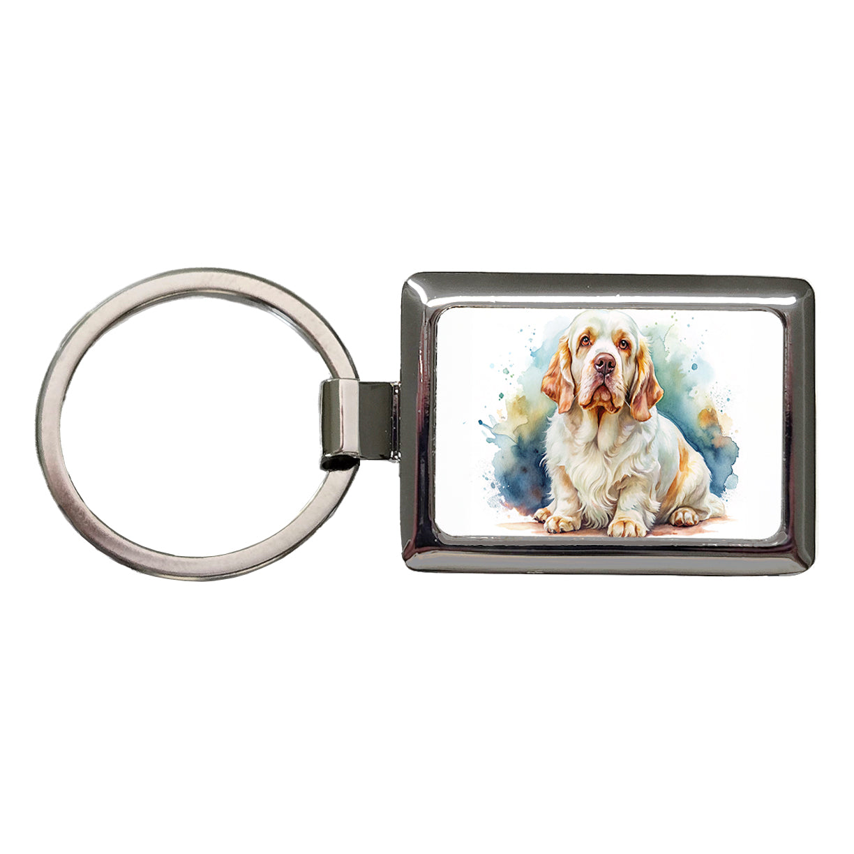 Clumber Spaniel Dog Watercolor Style Rectangle Metal Keychain