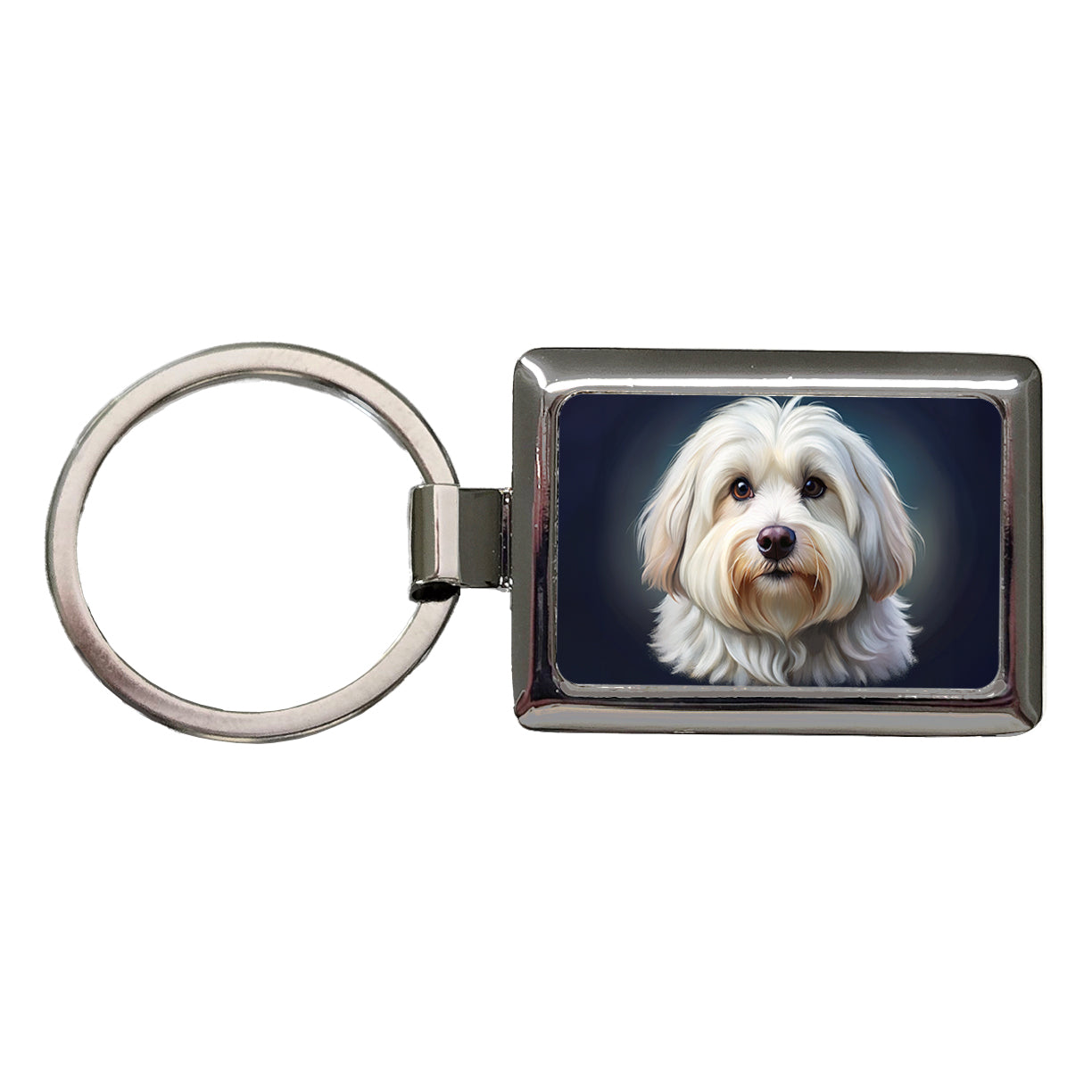 Coton De Tulear Dog Illustration Rectangle Metal Keychain