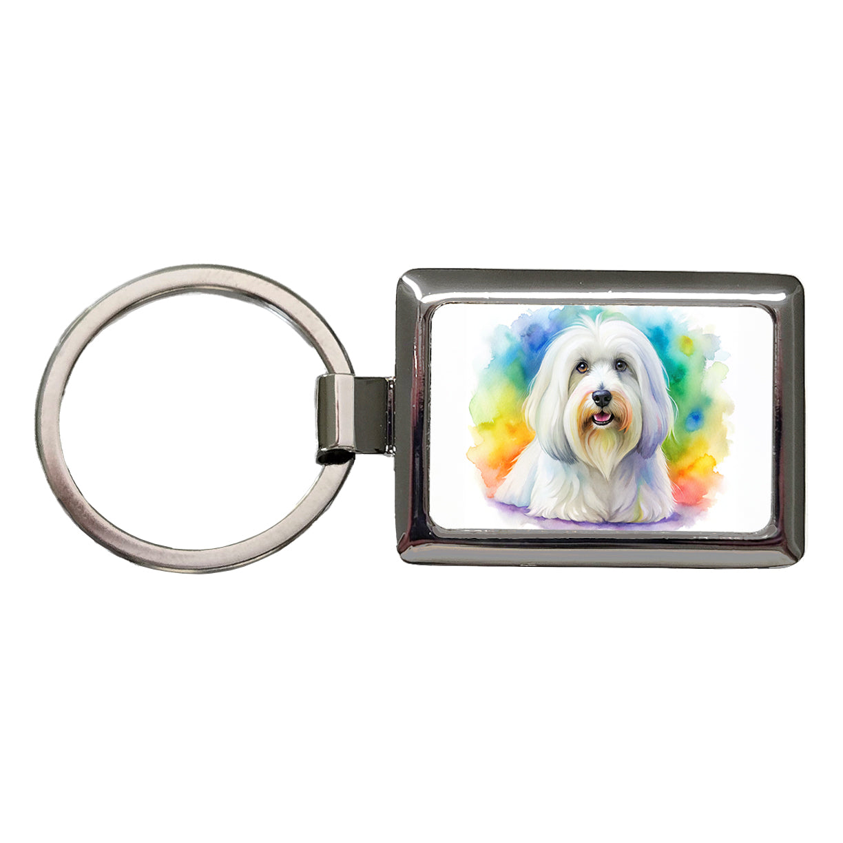 Coton De Tulear Dog Watercolor Style Rectangle Metal Keychain