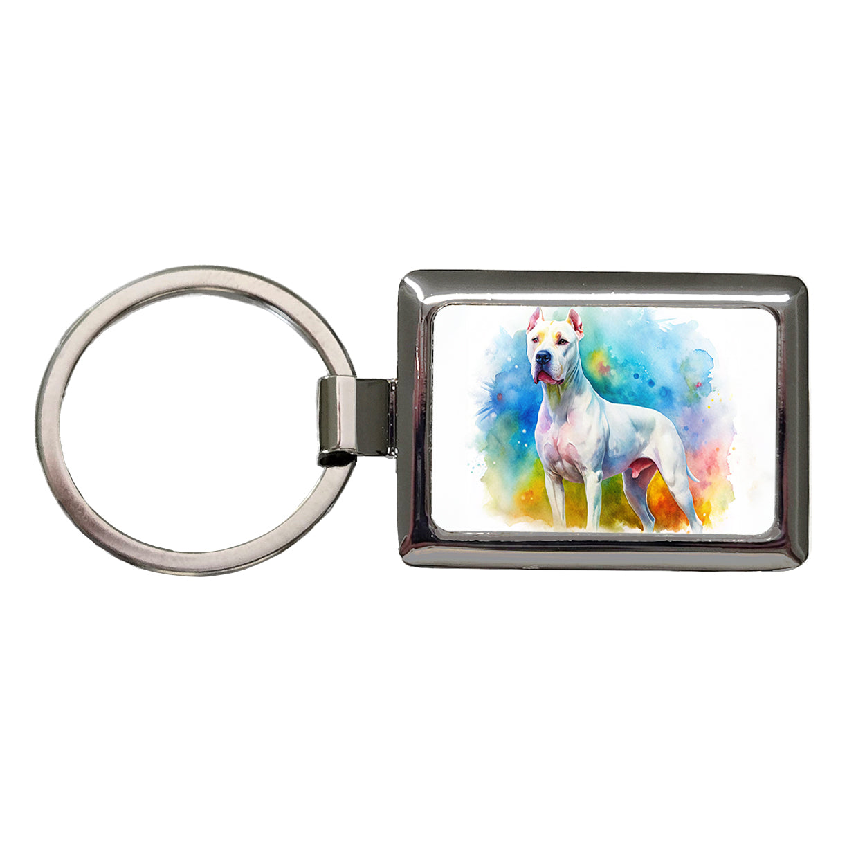 Dogo Argentino Dog Watercolor Style Rectangle Metal Keychain