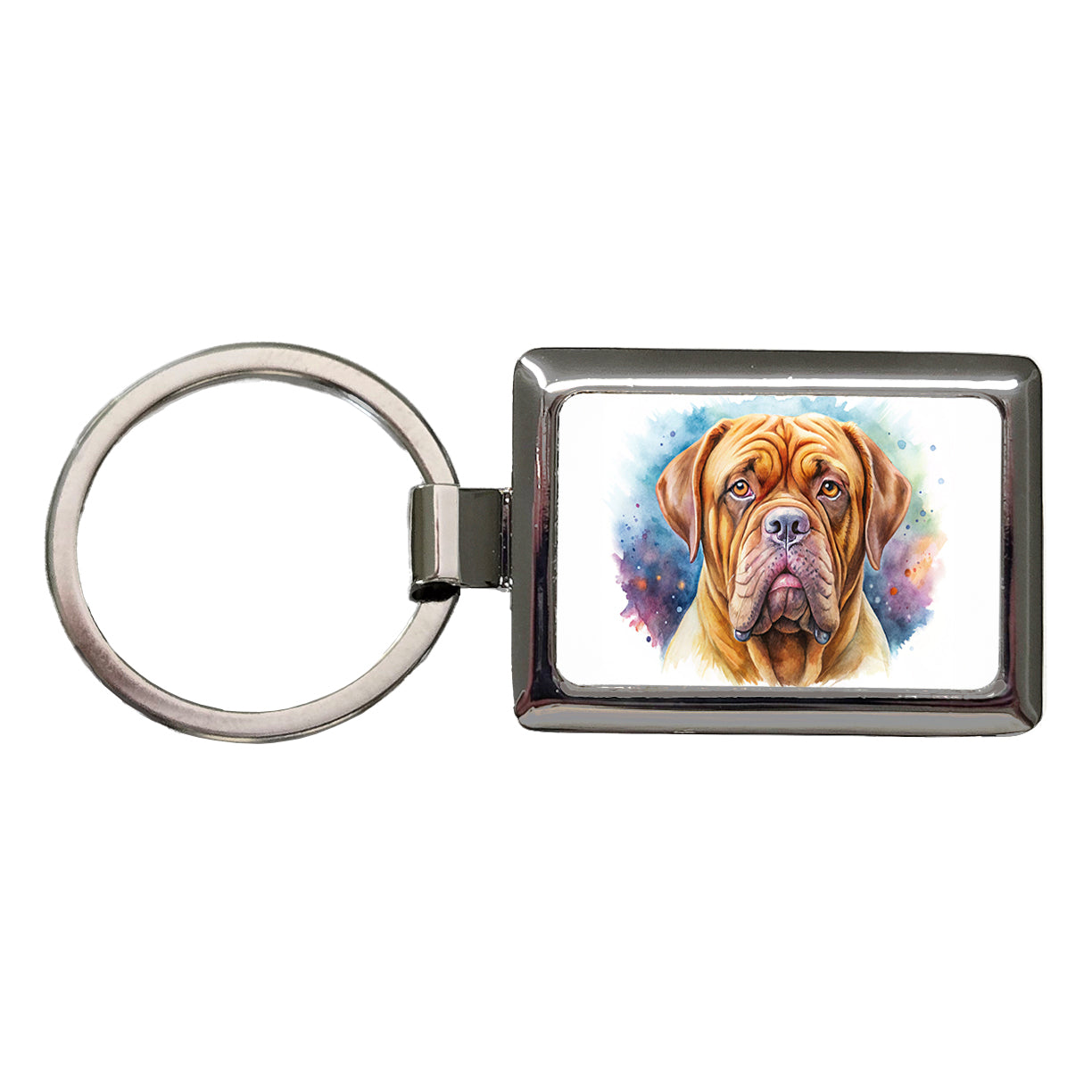 Dogues De Bordeaux Dog Watercolor Style Rectangle Metal Keychain