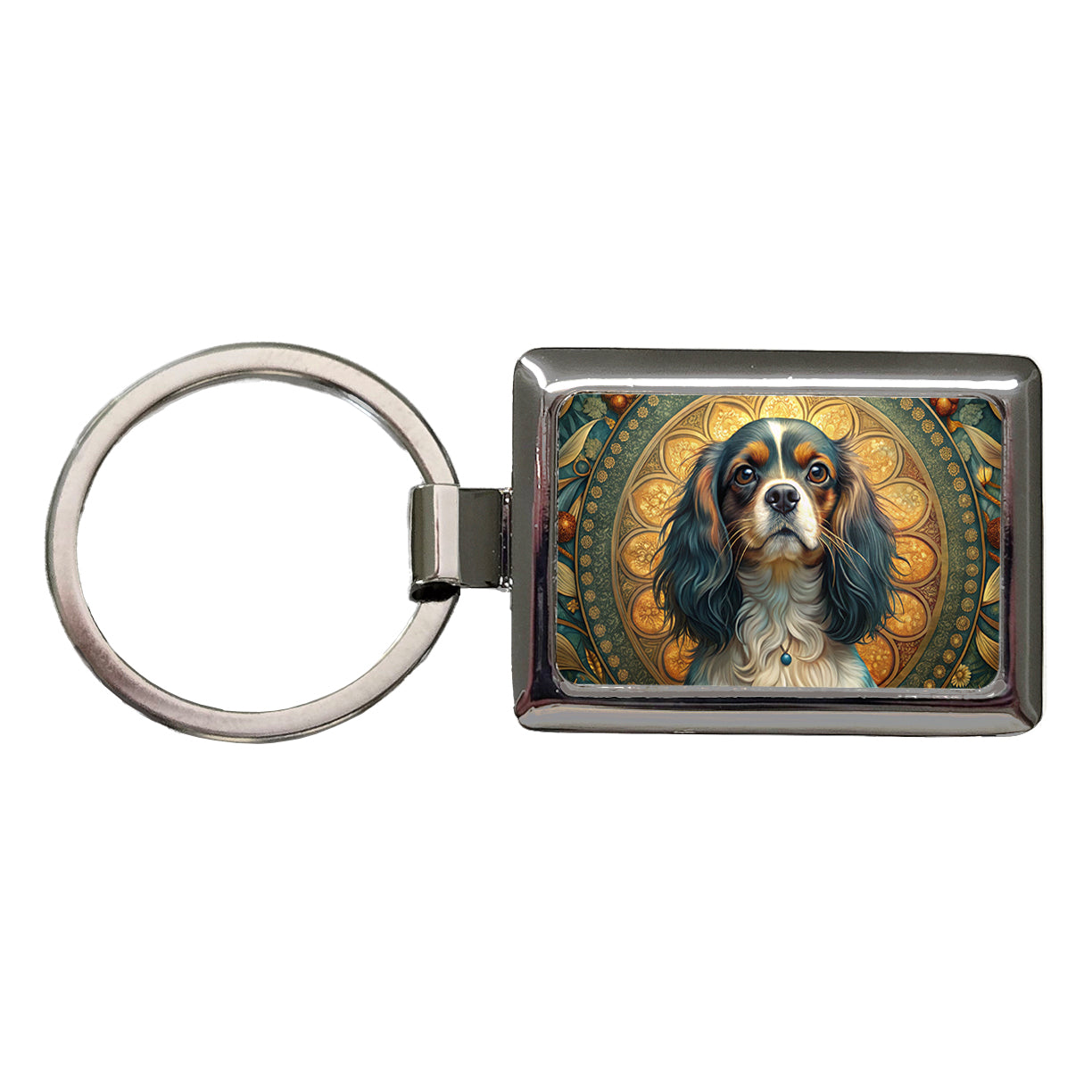 English Toy Spaniel Dog Art Nouveau Rectangle Metal Keychain