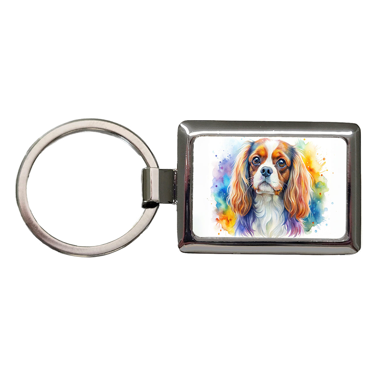 English Toy Spaniel Dog Watercolor Style Rectangle Metal Keychain
