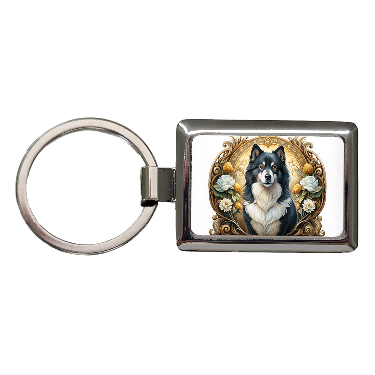 Finnish Lapphund Dog Art Nouveau Rectangle Metal Keychain