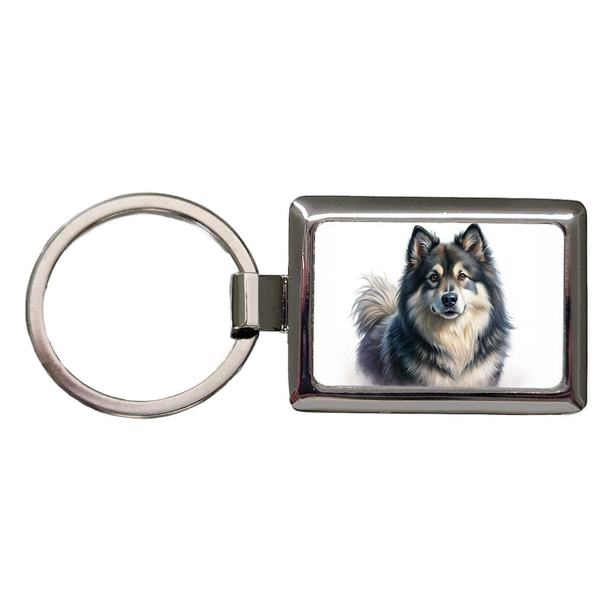 Finnish Lapphund Dog Illustration Rectangle Metal Keychain