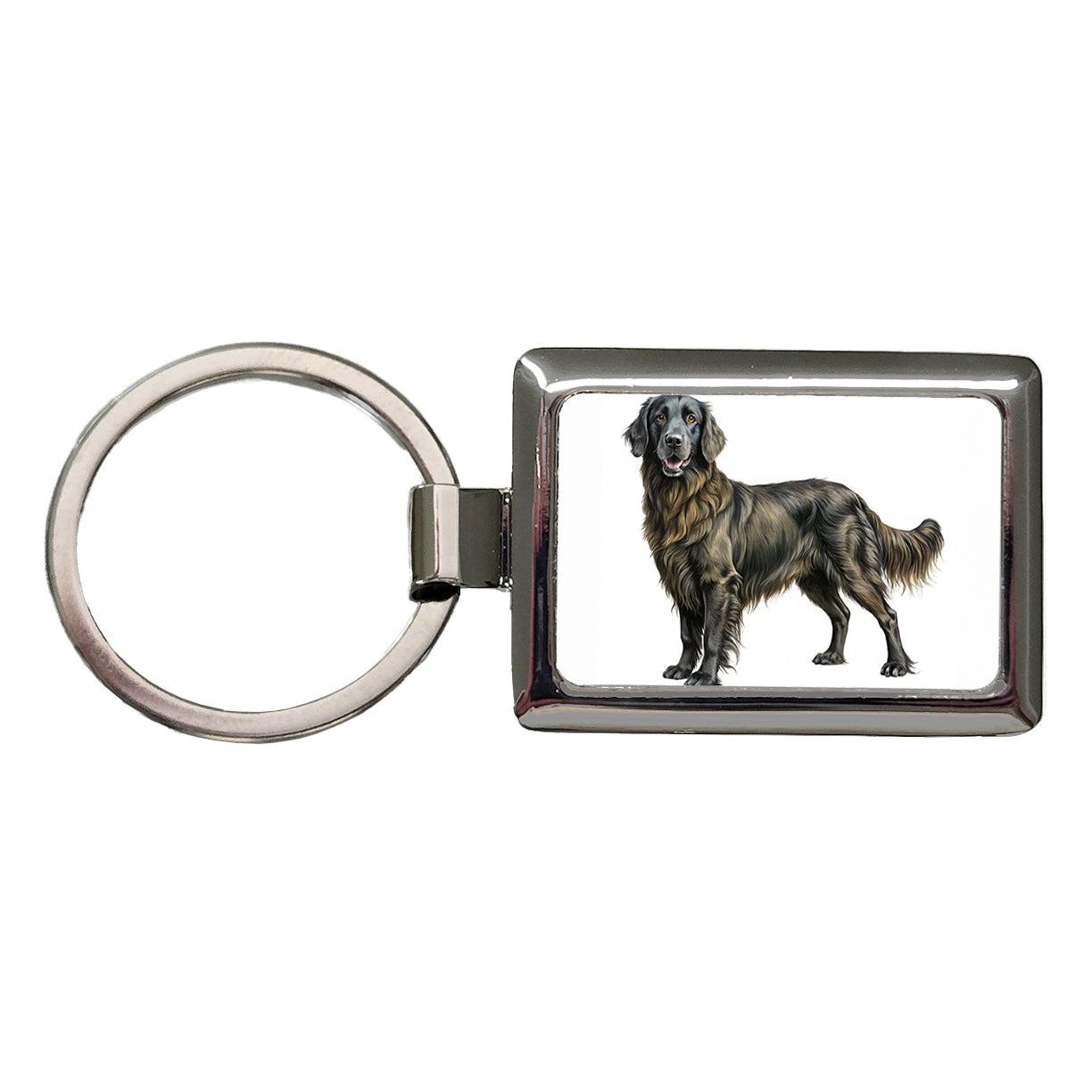 Flat Coated Retriever Dog Illustration Rectangle Metal Keychain