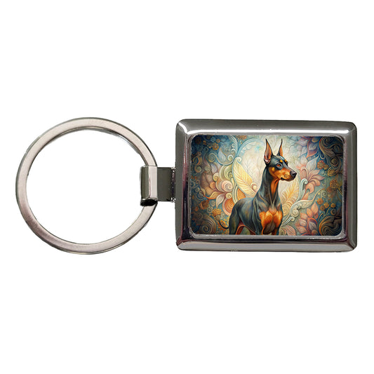 German Pinscher Dog Art Nouveau Rectangle Metal Keychain