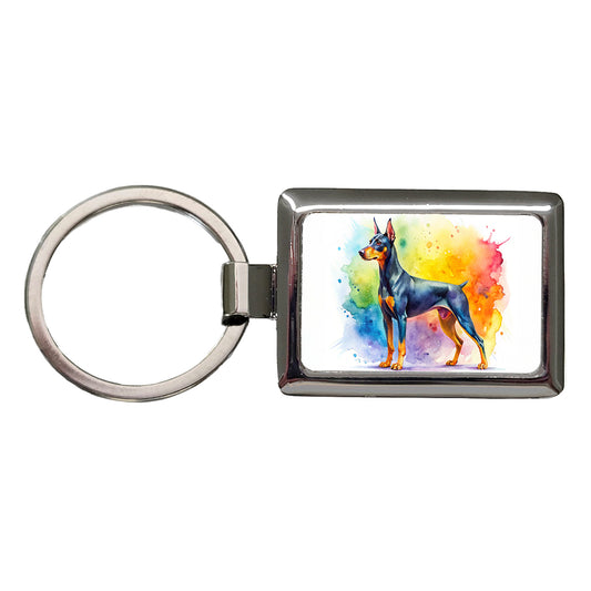 German Pinscher Dog Watercolor Style Rectangle Metal Keychain