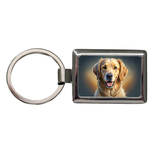 Goldador Dog Illustration Rectangle Metal Keychain