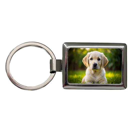 Goldador Dog Puppy Photo Rectangle Metal Keychain