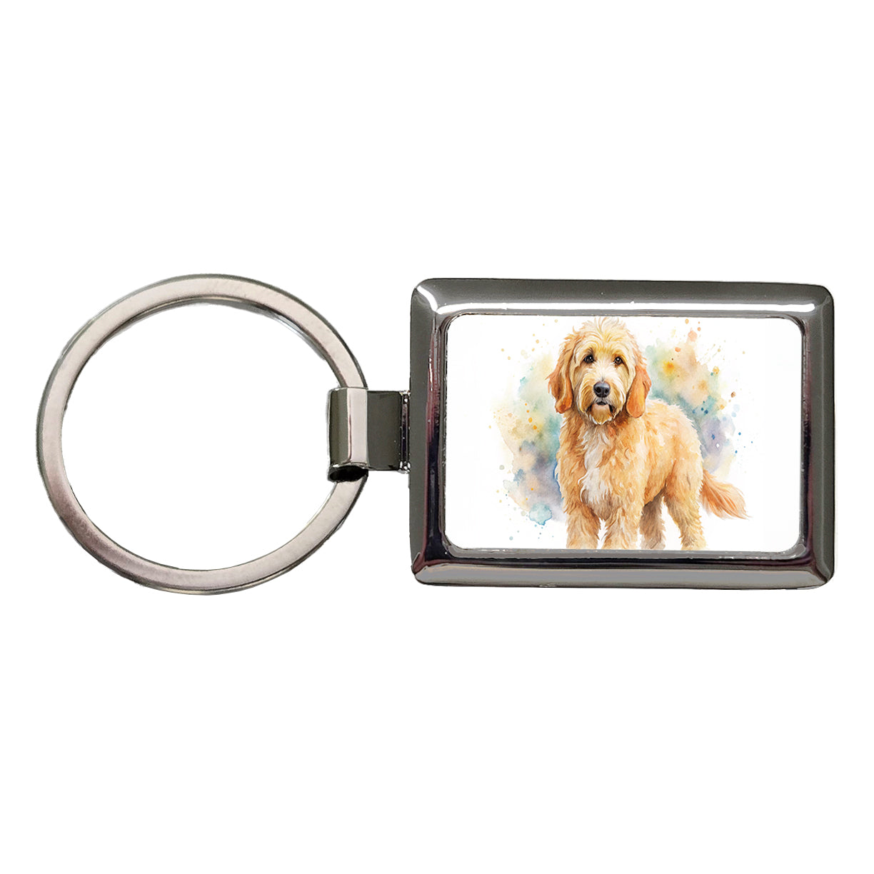 Goldendoodle Dog Watercolor Style Rectangle Metal Keychain